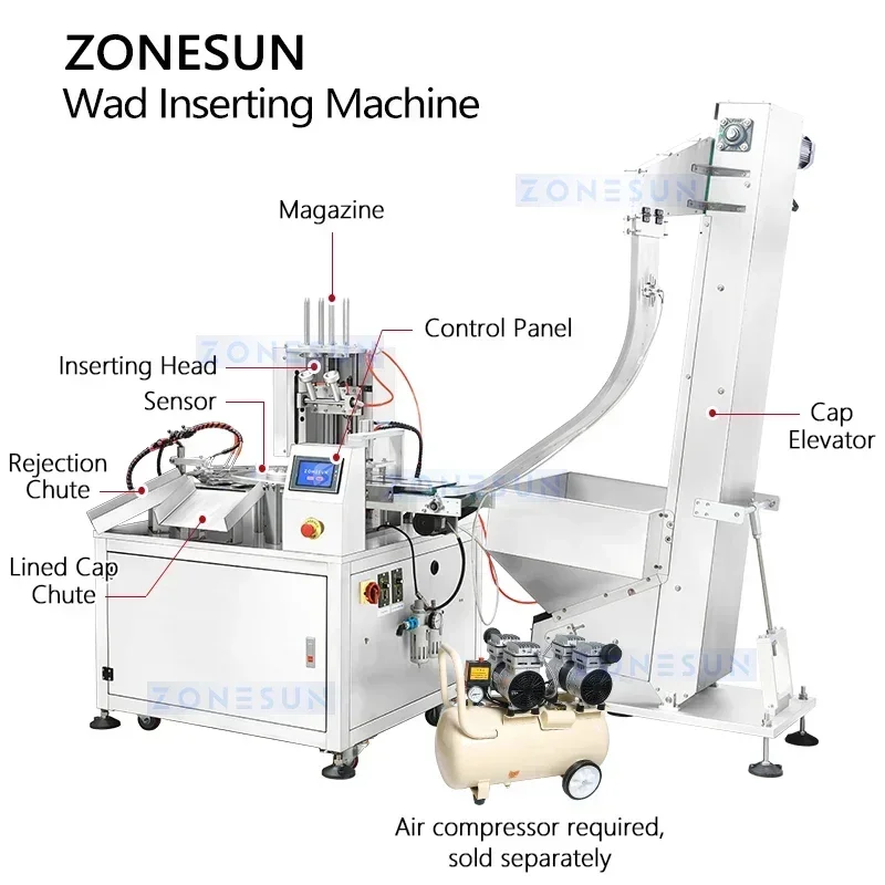 Zonesun Induction Wad Machine d'insertion de revêtement de capuchon Machine d'insertion de capuchon Machine d'outtage de capuchon ZS-WIM03