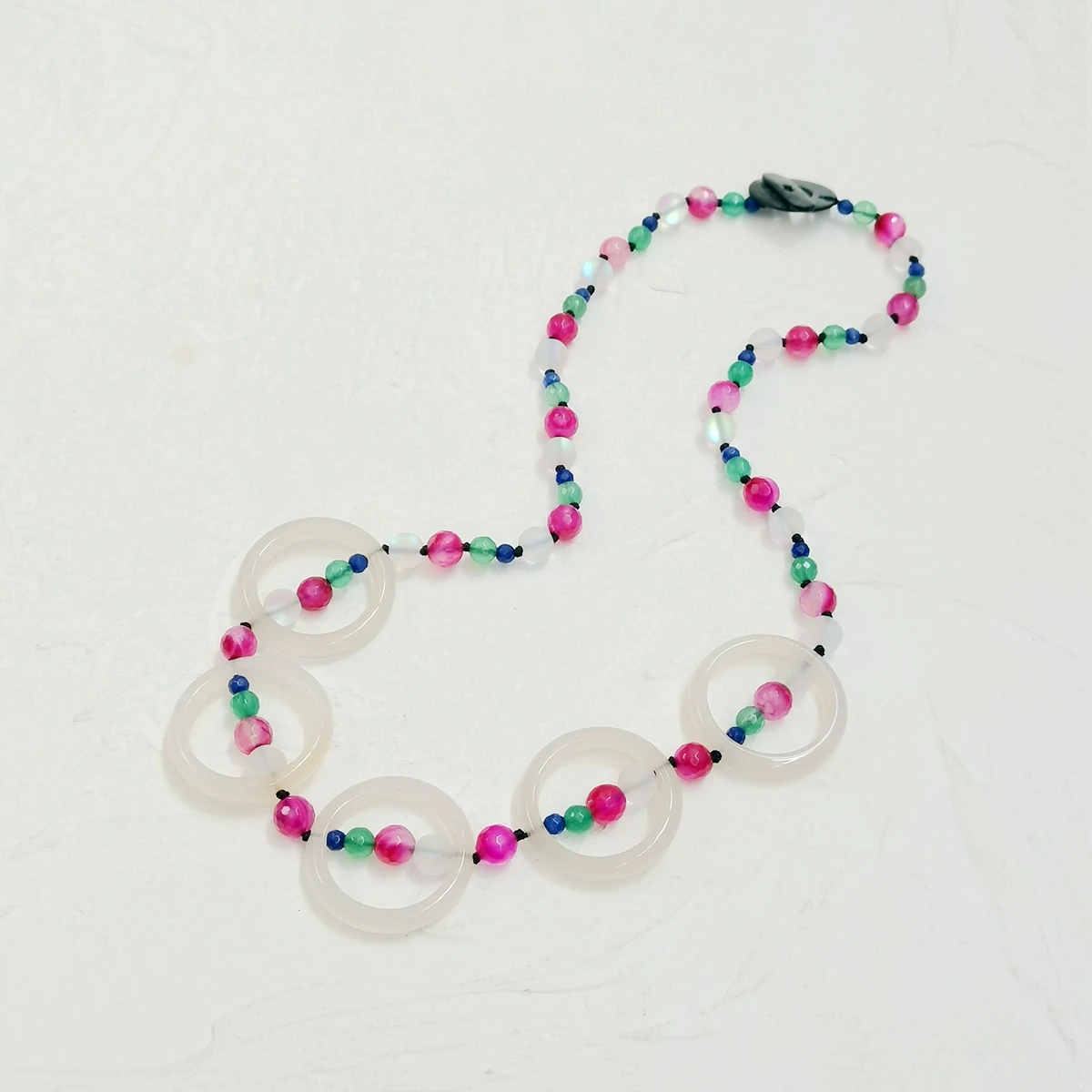 Lii Ji White Pink Green Blue Necklace 60cm Agates Manmade Moonstone Women Jewelry Gift