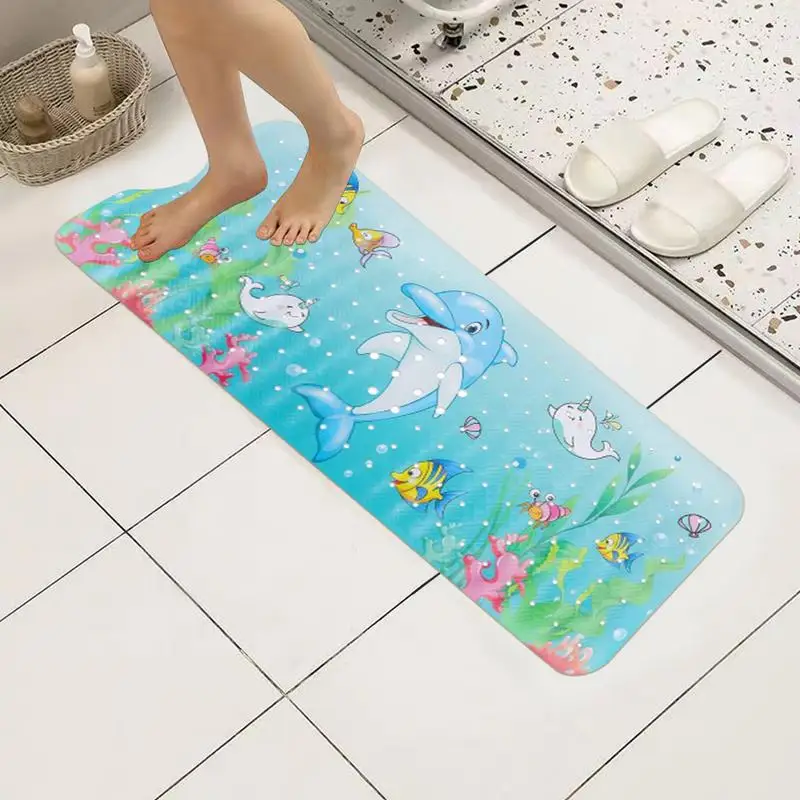 Baby Bath Mat Non Slip Cartoon Pattern Extra Long Kids Bathtub Mat 40 X 16 Inch Machine Washable Toddler Baby Bathtub Mat With