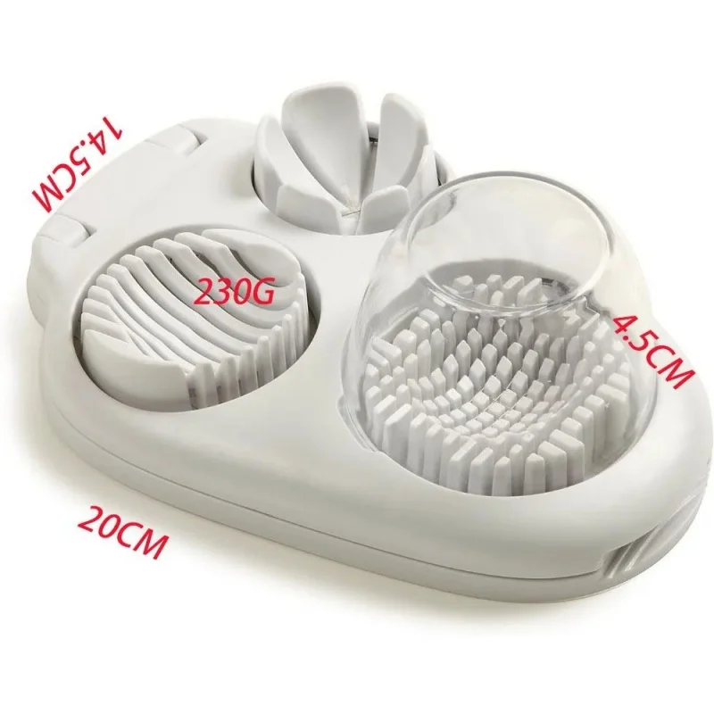 3-in-1 Stainless Steel Egg Slicer – 3 Slice Modes for Hard Boiled Eggs, Strawberries, Mushrooms & Grapes | White Kitchen Tool