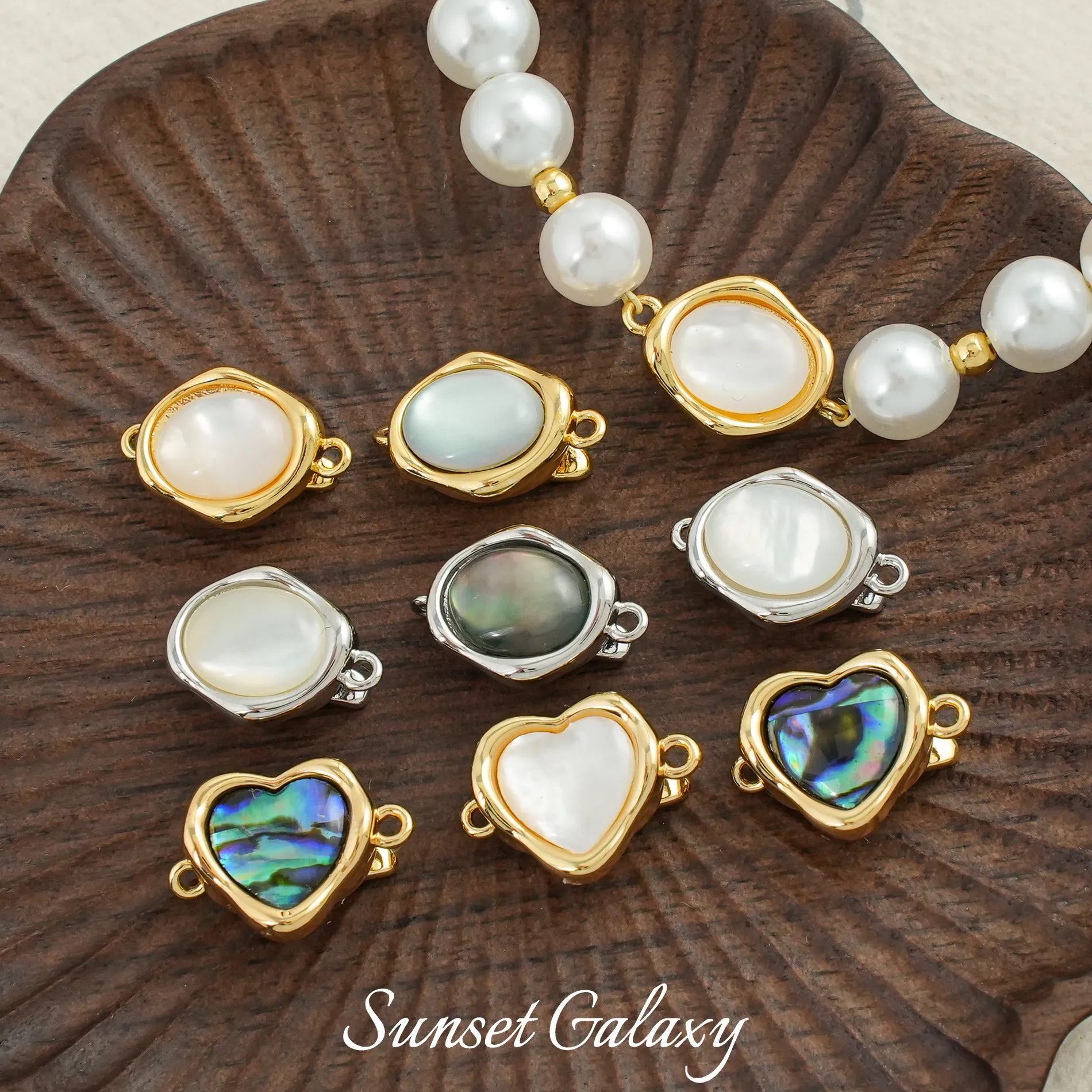 

18K Gold Plated Heart Abalone Shell End Clasp DIY Bracelet Necklace Jewelry Findings