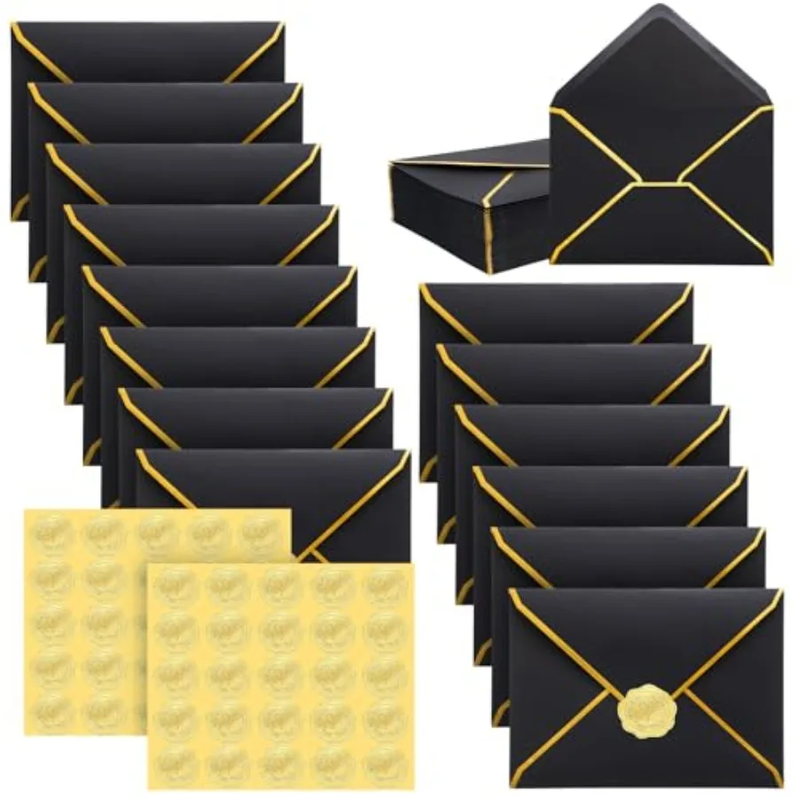 

50 Pcs A7 Envelopes 5 x 7 Card Envelopes V Flap Mailer with Gold Border for Office Wedding Invitation Cards Graduation Baby Sho