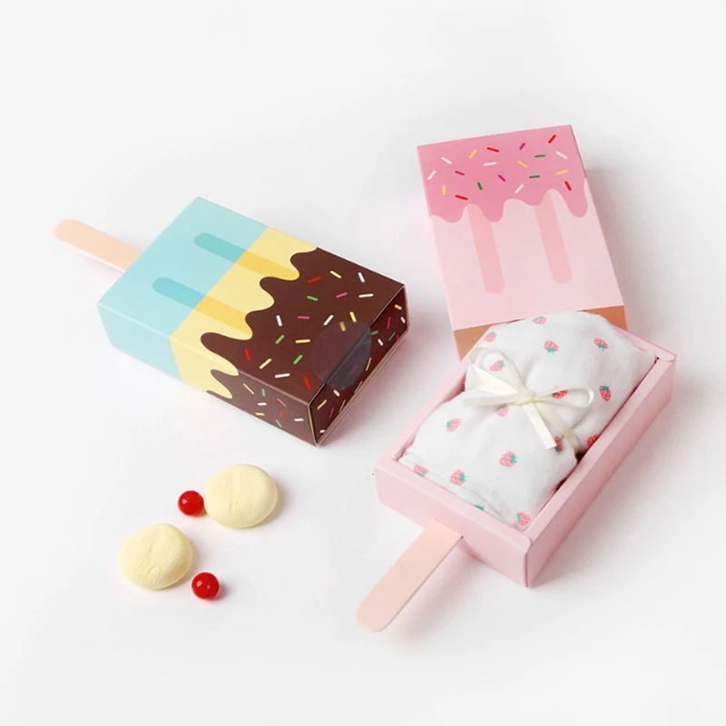 10/20/50pcs Ice Cream Gift Boxes Cute Candy Packing Box Cartoon Colorful Kraft Paper Gifts Bag Wedding Birthday Party Candy Box