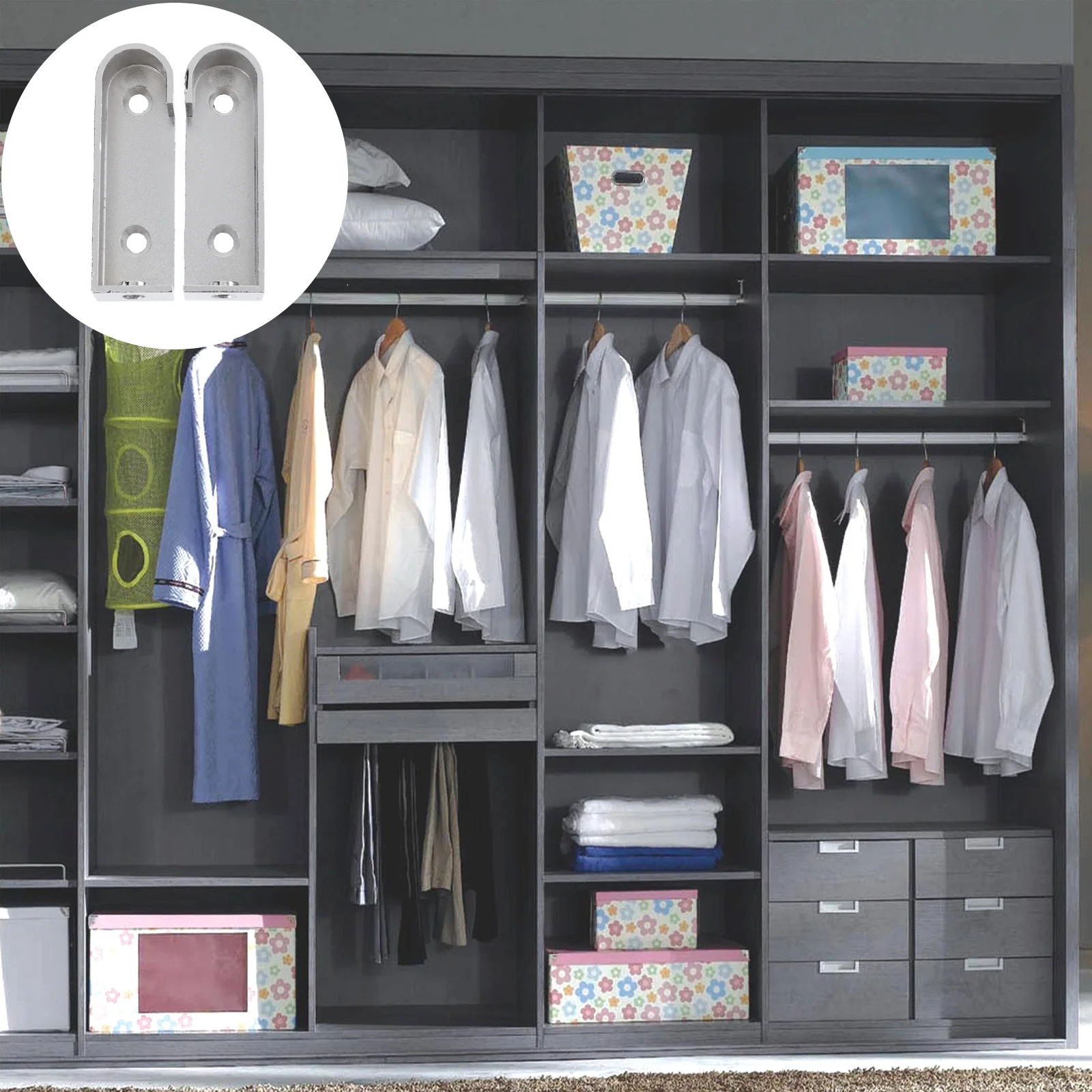 

2Pcs Wardrobe Tube Support Bracket Closet Rod End Supports Silver Furniture Hardware Hanging Rod Holder Heavy Duty Cast Metal