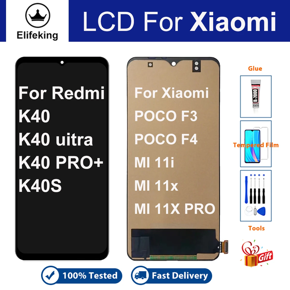 

Экран для Xiaomi POCO F3/POCO F4/MI 11i/MI 11x/MI 11X PRO, ЖК-дисплей, сенсорный экран для Redmi K40 K40S K40 Ultra Pro + с инструментами