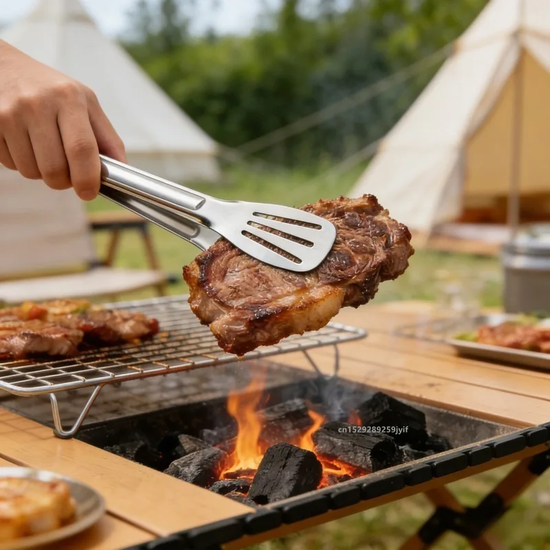 Edelstahl Lebensmittel Zange Outdoor Utensilien Kochen Werkzeug Anti Wärme Brot Clip für Grill Camping Steak Pinzette Toast Zange