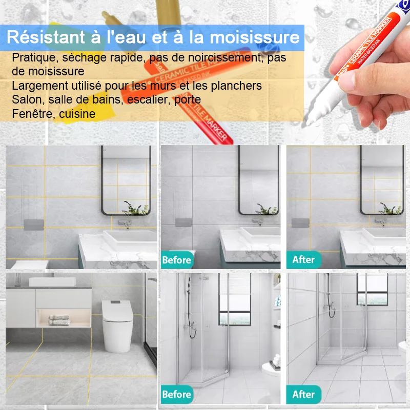 Waterproof White Marker Pen Permanent Repair Tiles Grout Markers Pens Floor Bathroom Wall Seam Decontamination Paint Brush Tools