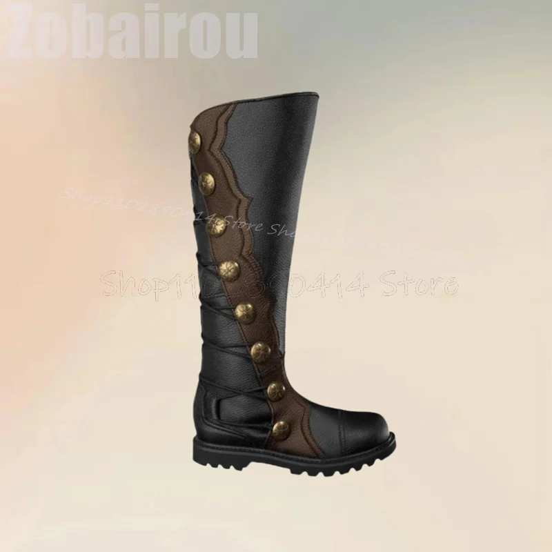 

Gold Button Decor Black Round Toe Strappy Boots Fashion Slip On Men Boots Luxury Handmade Party Banquet Office Men Dress Shoes