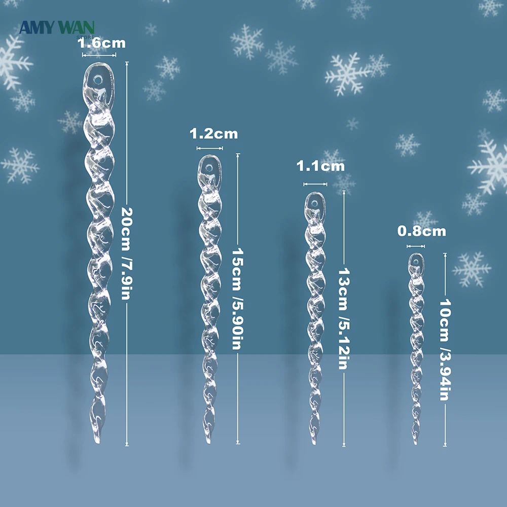 10/12pcs Christmas Clear Simulation Ice Xmas Tree Hanging Ornament Fake Icicle Winter Party New Year Home Decor Navidad Supplies