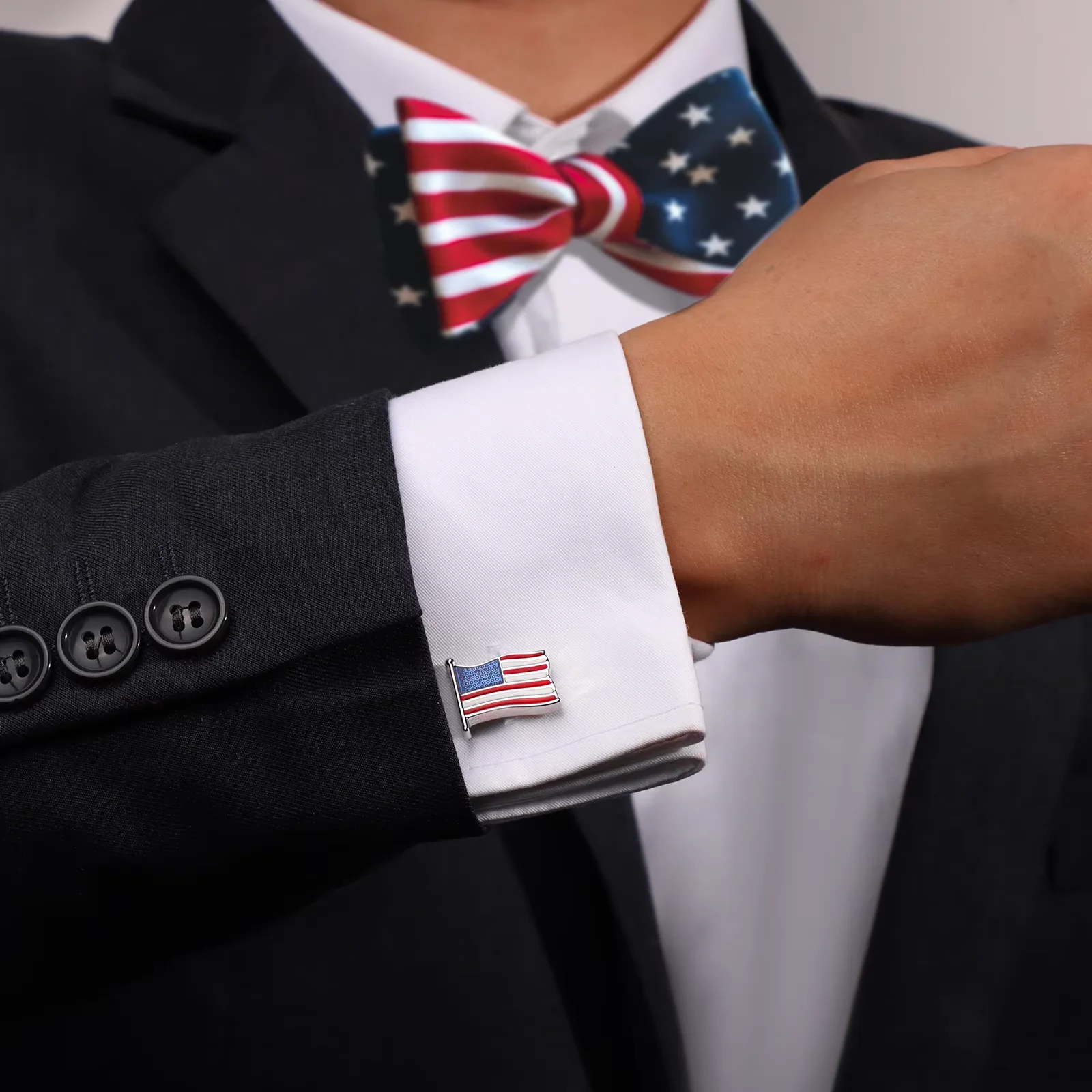 أزرار أكمام من المينا ذات لفة لامعة على شكل نجمة أمريكية، مجموعة أزرار أكمام من المينا المذهبة للأعمال للرجال، ملحقات بروش المخضرم/العريس