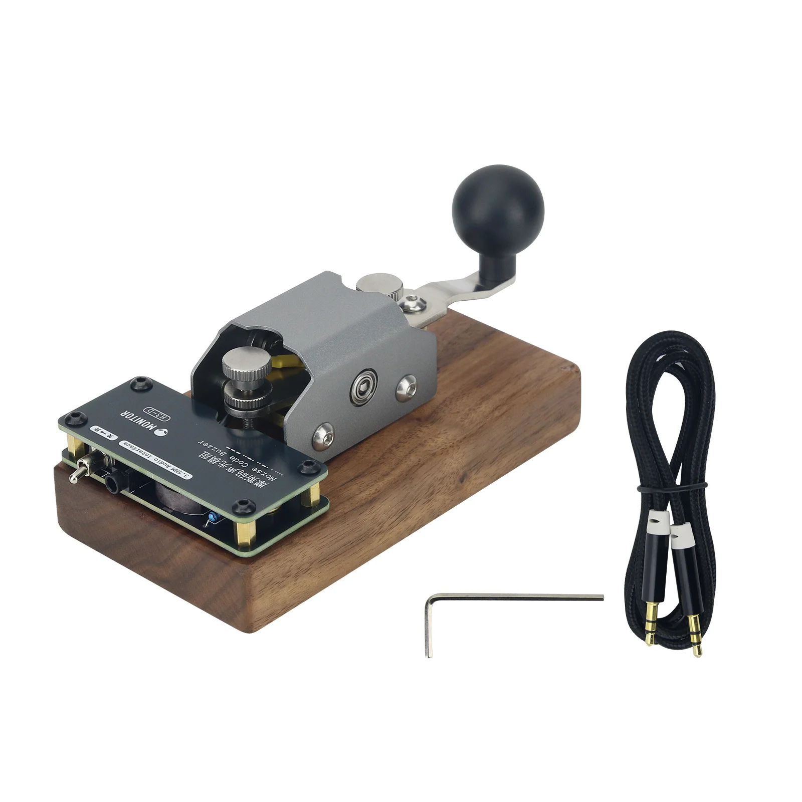 Mini CW Key with Black Walnut Base Automatic/Manual Morse Code Telegraph Key for Learning and Training Metal Keypad Button