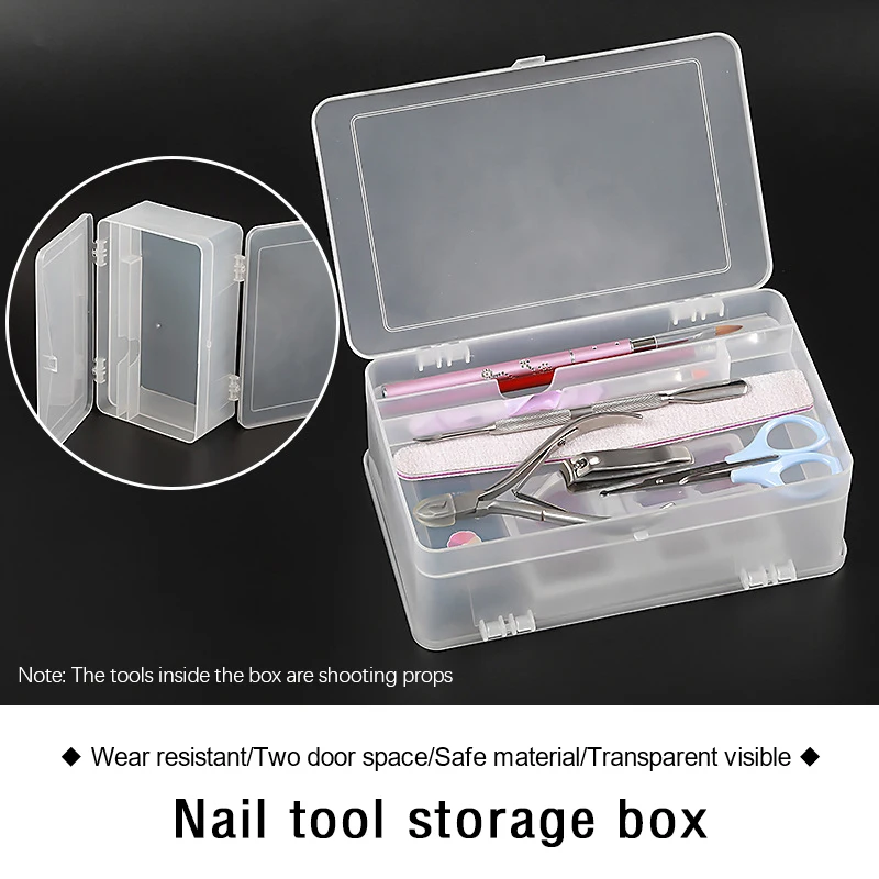 1pcs Rectangle Double-Layer Nail Art Tool Empty Storage Box Tweezers Clippers Pens Polishing Nail Buffer Files Plastic Container