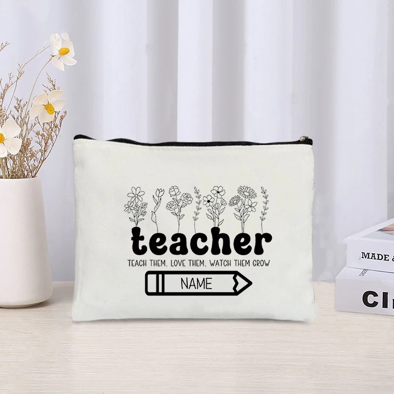 Teacher Custom Name Cosmetic Bag Organizer Office Supplies Storage Pen Case Wallet Travel Perfume Lipstick Pouch Teachers Gifts