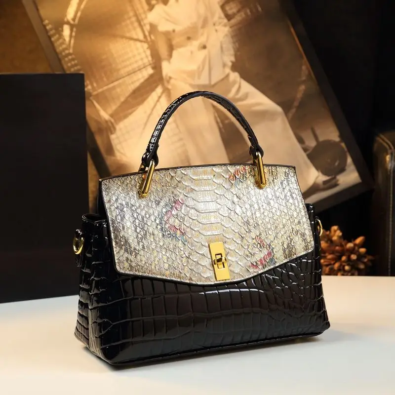 Luxury Designer Brand New High Quality Cowhide Single Shoulder Crossbody Bag Women's Fashion Handbag Snake Print Trend Hot Sale