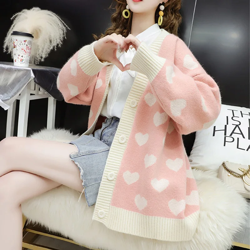 

Little fresh love knitted cardigan female very fairy 2025 autumn and winter new cute temperament loose sweet sweater jacket tide