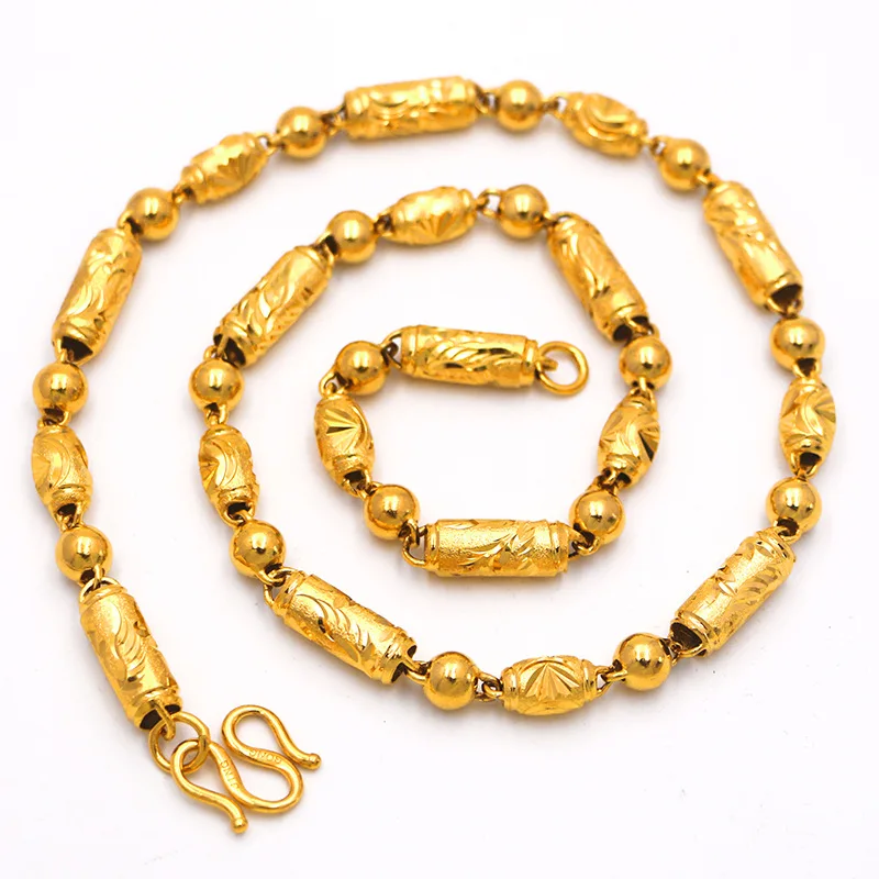 Luxury 24K 9999 Pure Gold real gold Men's Tuhao Phoenix Olive Bead Necklace