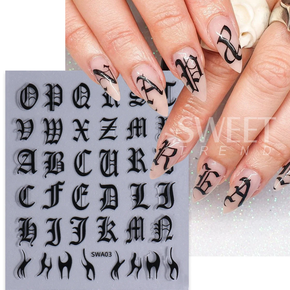 6 قطعة رسالة القوطية مسمار صائق الإنجليزية الأبجدية الكلمة الرومانية تصميم رقائق يلتف ثلاثية الأبعاد موضة Y2K تصميم ملصقات ديكور لتزيين الغرف مانيكير نصائح #3