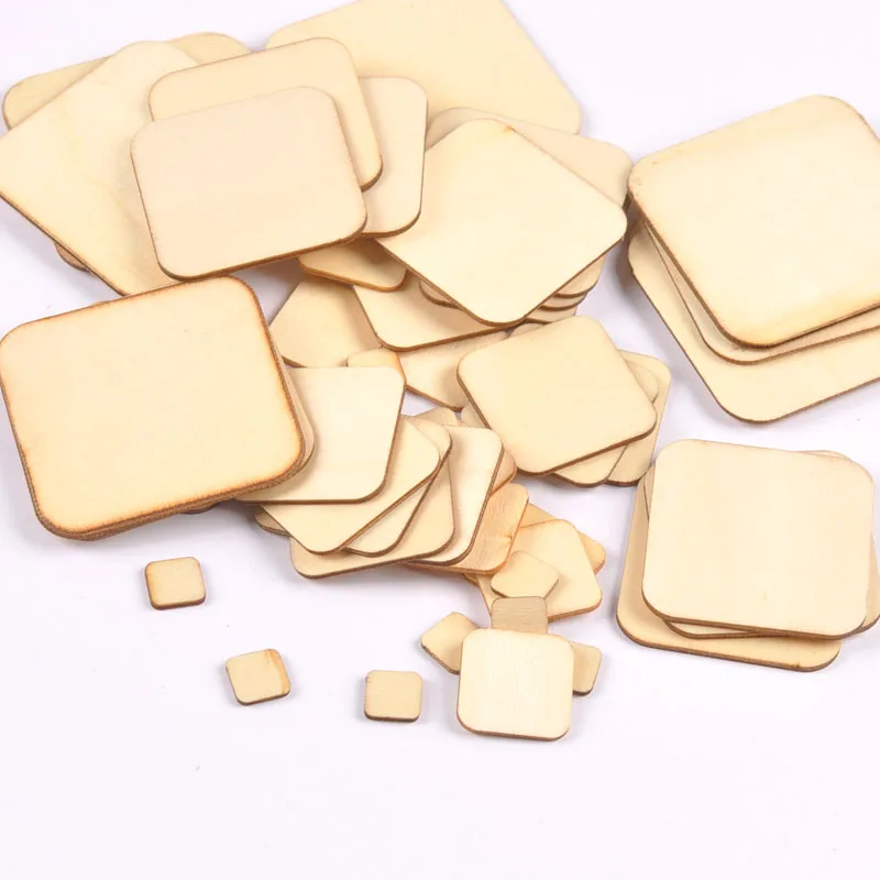10-100mm Square Unfinished Wooden Slices Crafts Wood DIY Home Decor Accessories Handmade Scrapbooking 10/20/30/40/50mm m1889