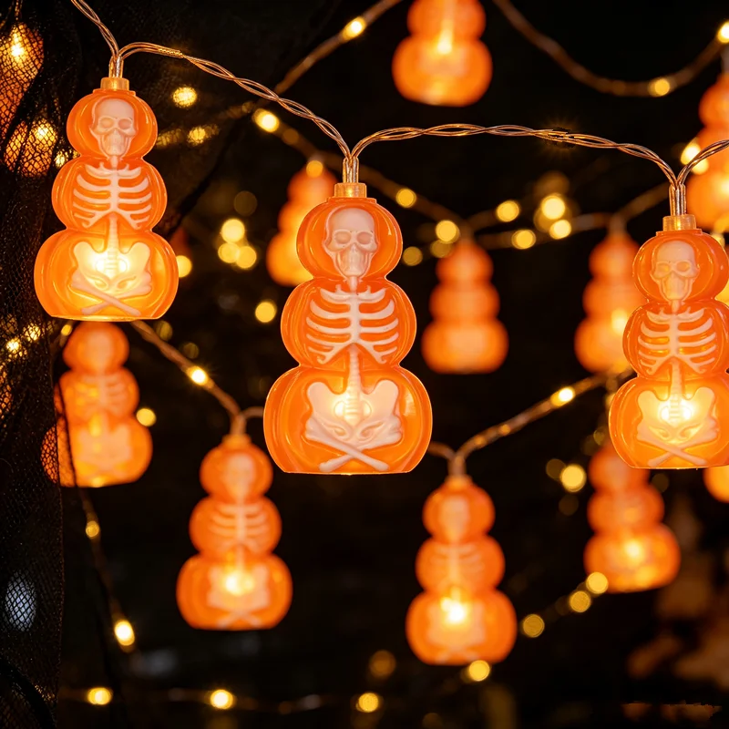 Halloween Pumpkin Skull String Lights, 3-Layer Stacked Pumpkin Skeleton LED Fairy Lights,Pumpkin Bone Decorative Light String