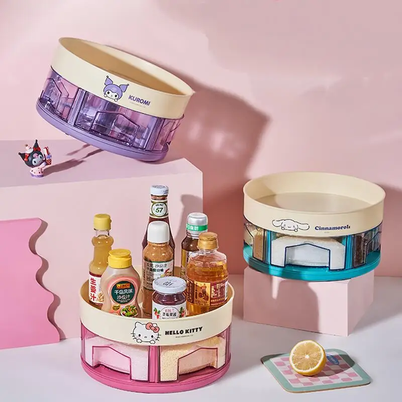 

Sanrio Rotate Spice Box Hello Kitty Kuromi Cartoon Multi-Functional Double-Layer Kitchen Oil and Salt Sauce Vinegar Storage Rack