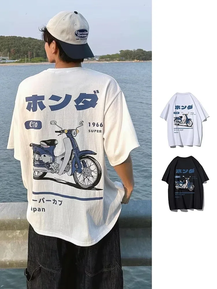 

Модная свободная футболка в стиле ретро, летняя футболка с рисунком аниме и принтом автомобиля, унисекс, с коротким рукавом и круглым вырезом, футболка для пар, молодежные футболки