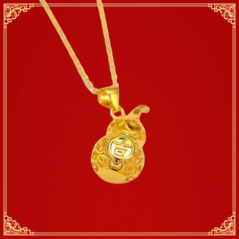 

9999 Real Gold 24K Gourd Necklace Clavicle Chain Women's Gold Hollow Daji Gourd Pendant