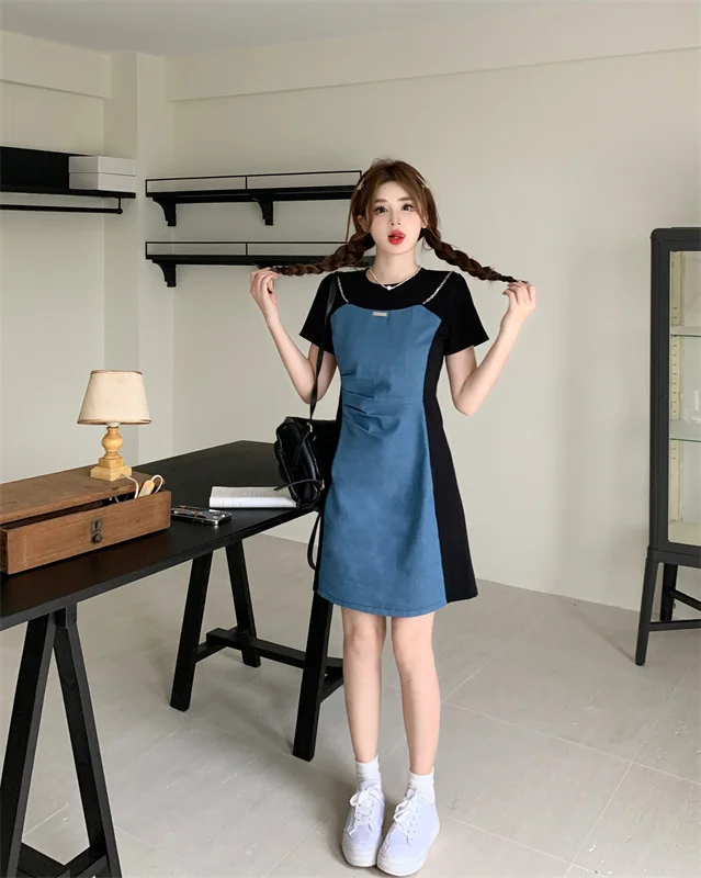 Vestidos de manga curta feminino quinceanera azul outono veludo bezerro-comprimento lapela bordas em camadas ajuste regular rural all-match chique