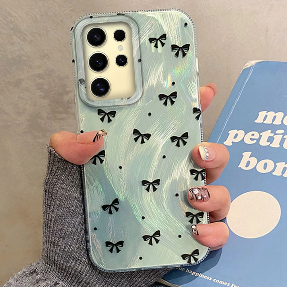 Schwarze Schleife Ciruclar Dots Damen Mädchen Handyhülle für Samsung Galaxy S24 S22 S23 S25 Edge S21 Plus S20 FE Ultra Shell TPU Cover