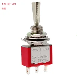 5Pcs Red 3 Pin Momentary Toggle Switch 6A125V ON-OFF-ON Auto Return CQC UL Approved Silver Contact Flat Handle