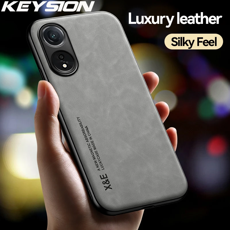 KEYSION Luxury Leather Case for OPPO A78 4G A78 A98 5G Silicone+PC Soft Shockproof Phone Back Cover for OPPO A98 5G A78 4G