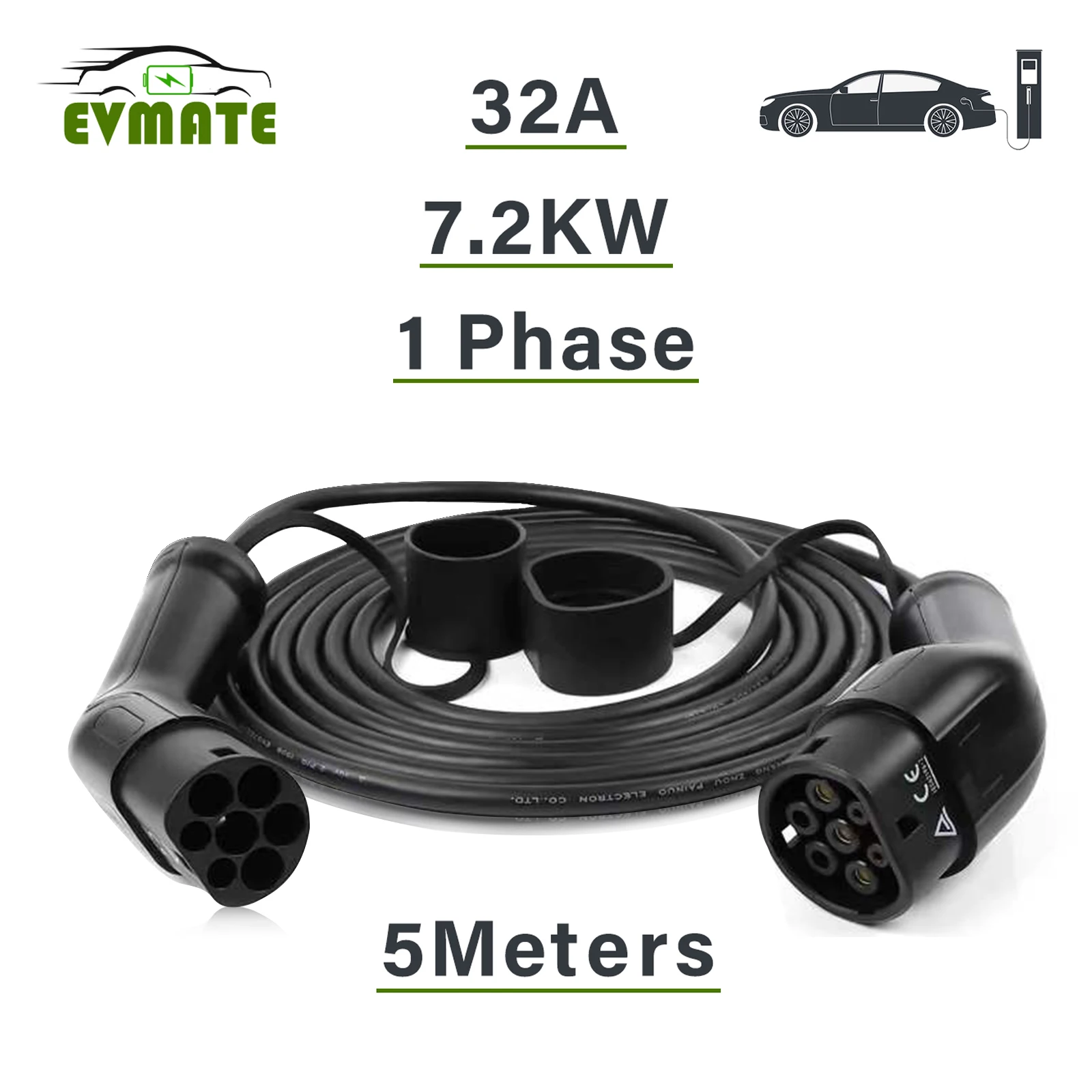 

16 А, 3 фазы, 480 В, Φ Type 2 к Type 2 EV, зарядный кабель