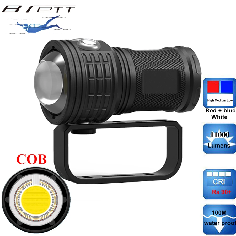 New Diving Flashlight 11000lumens COB High Bright LED Torch Underwater 80M Waterproof Light Camera Video Tactical Linternas