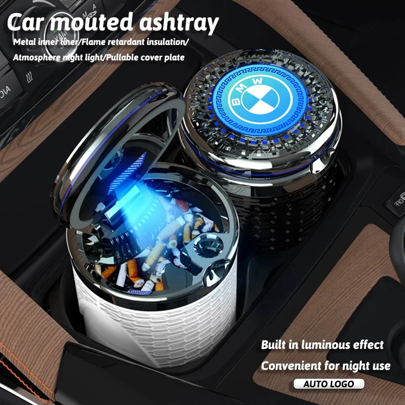 Car Cigarette Ashtray Cup With Lid With LED Light Portable Detachable Vehicle For BMW X3 X4 X5 X6 X7 E28 E30 E34 E36 E39 E46 E53