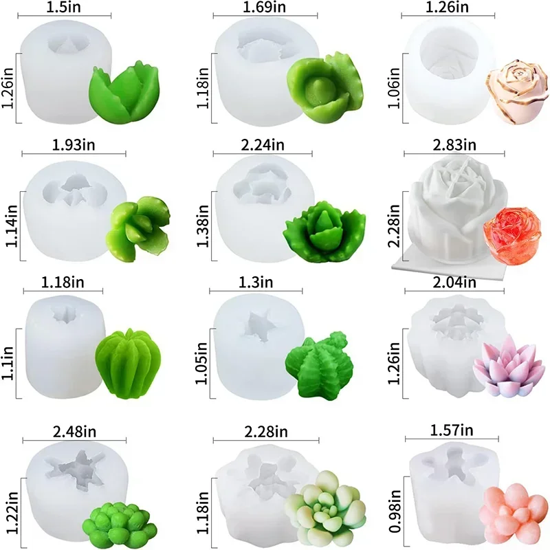 1Pc Plant Silicone Molds 3D Succulent Candle Mold Flower Candle Mould Cactus Resin Mold for Candles Soaps Making Soap DIY Mould