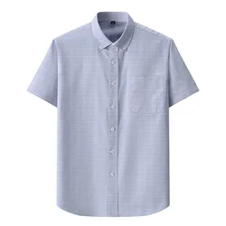 Men Summer Oxford Pure Cotton Short Sleeve Dress Shirts Male Slim Social Business Blouse Shirts Solid Color High Quality