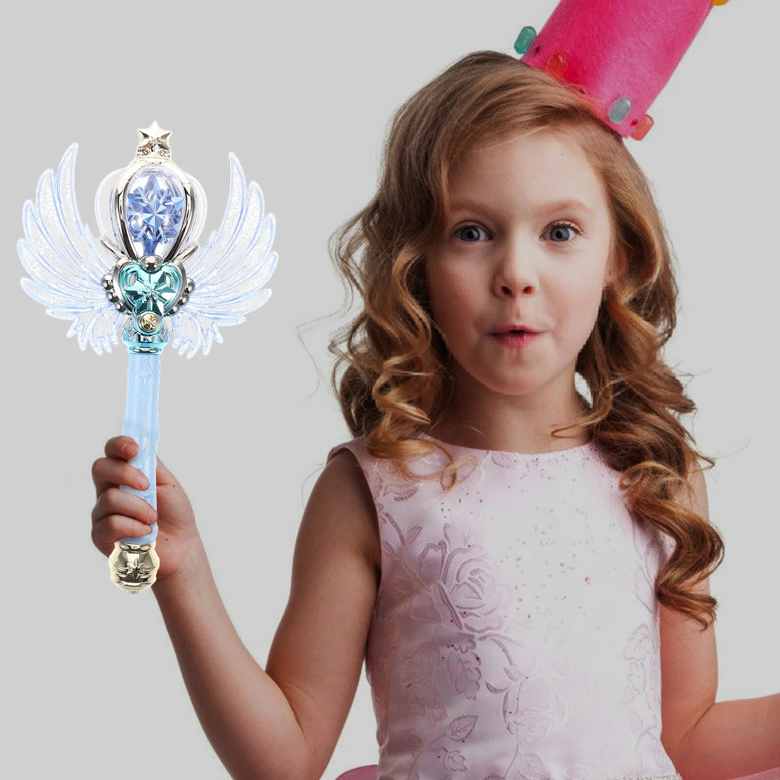 

Light Up Princess Wand Glowing Fairy Stick with Wings for Birthday Party Cosplay Stage Performance Girls Music Magical Wand
