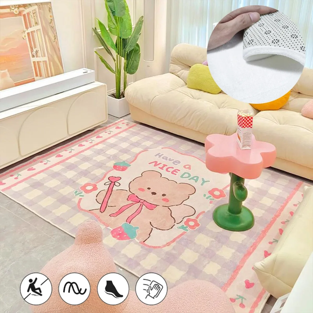 Cartoon Mädchen Zimmer Dekoration Teppich Kurze Plüsch Muster Schlafzimmer Nacht Teppich Kawaii Rosa Kinderzimmer Teppich Krabbeln Matte