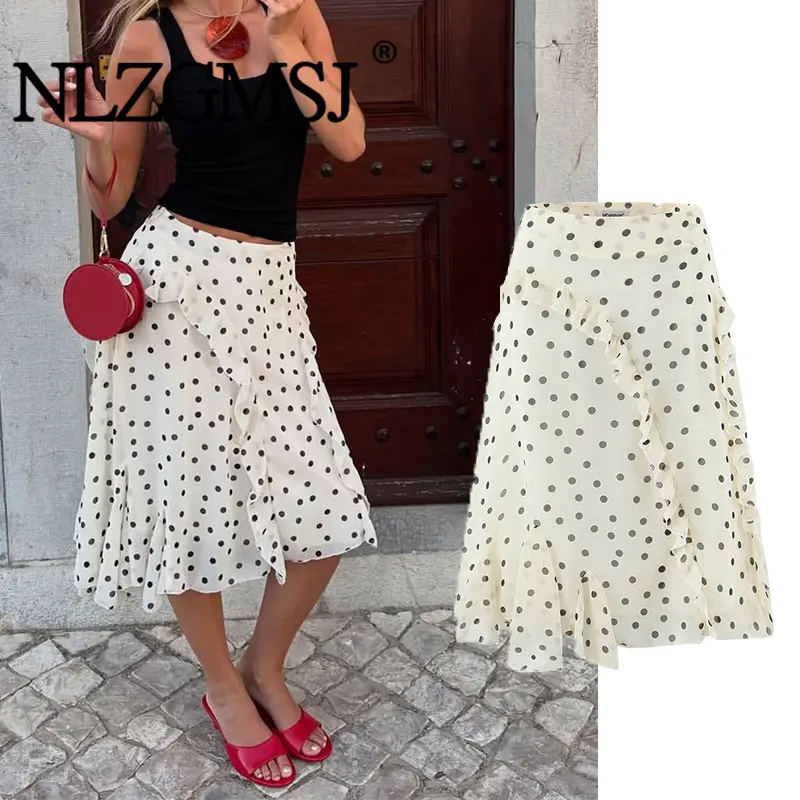 

Nlzgmsj 2026 Новые модные женские юбки с принтом в горошек, с завышенной талией, элегантные, с асимметричным подолом, в уличном стиле
