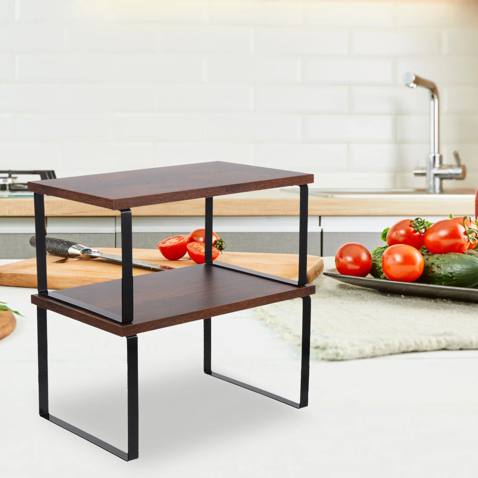 

2Pcs Multifunctional Kitchen Shelves Expandable Wood Spice Rack Organizer for Countertop Cabinet Desktop Storage