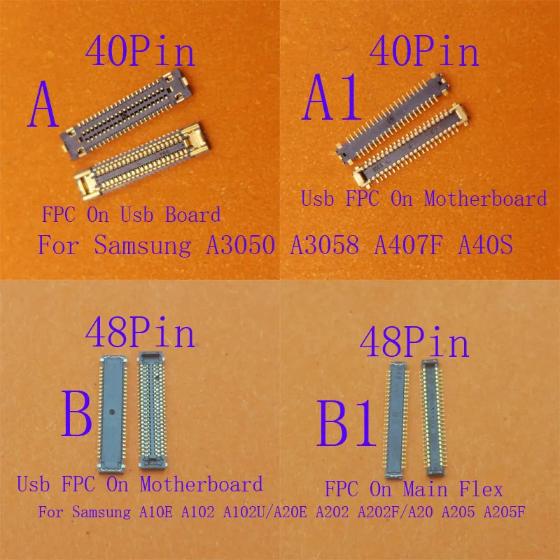 

1-20 шт. гибкая зарядка, ЖК-дисплей, разъем FPC Usb для Samsung Galaxy A20 A205 A40S A407 A10E A102 A20E A202F 34 40 48-контактный