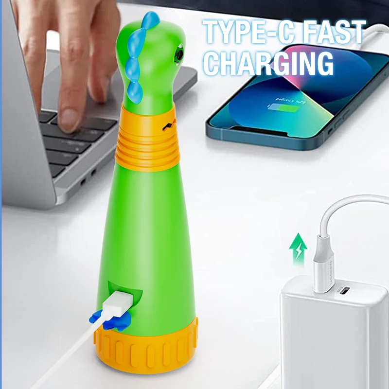 Simpatica torcia a forma di dinosauro Impugnatura comoda Batteria a lunga durata Grande capacità Supporta torcia portatile con ricarica di tipo C