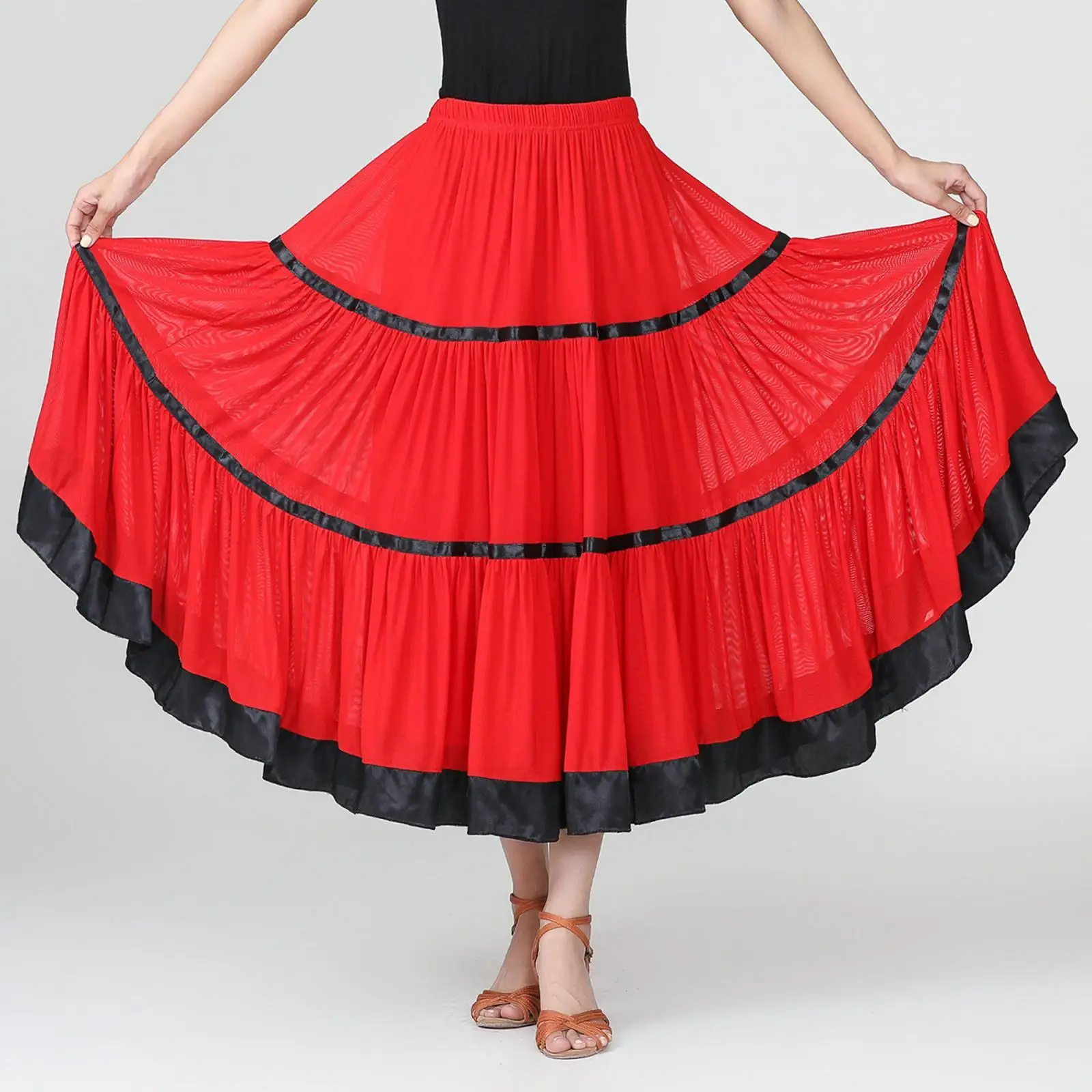 Saia de salão de flamenco valsa balanço vestido traje de dança moderna vermelho