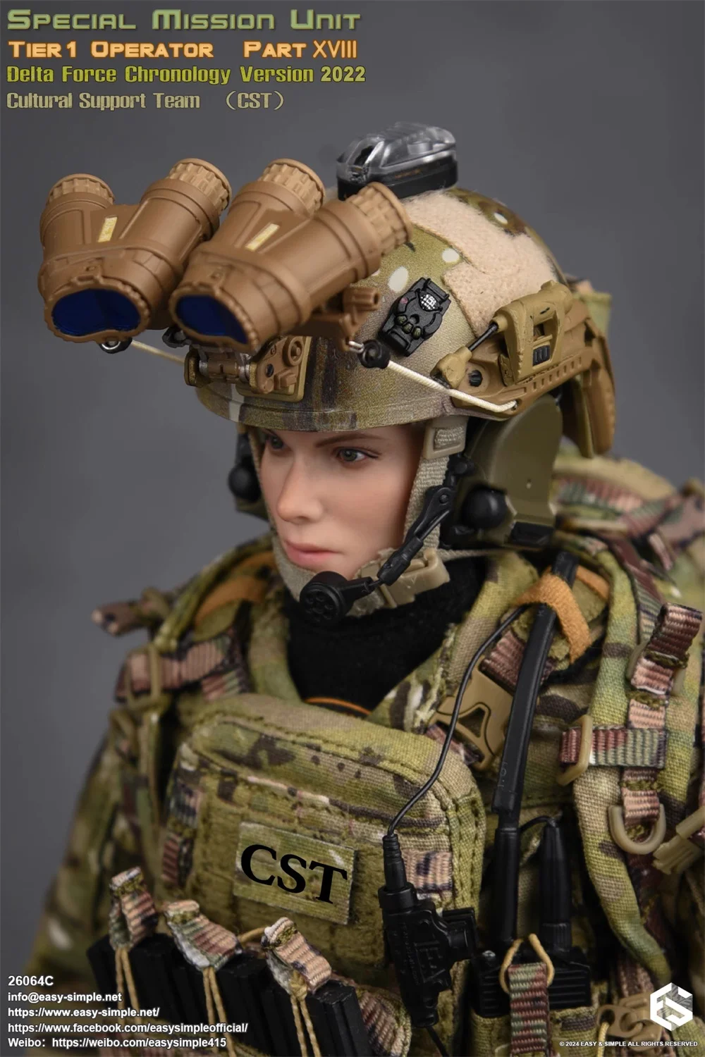 1/6 EASY&SIMPLE ES 26064C US. Female Soldier Mission Unit Operation Mini Toys Model Helmet Night Vision Headset Communicate DIY