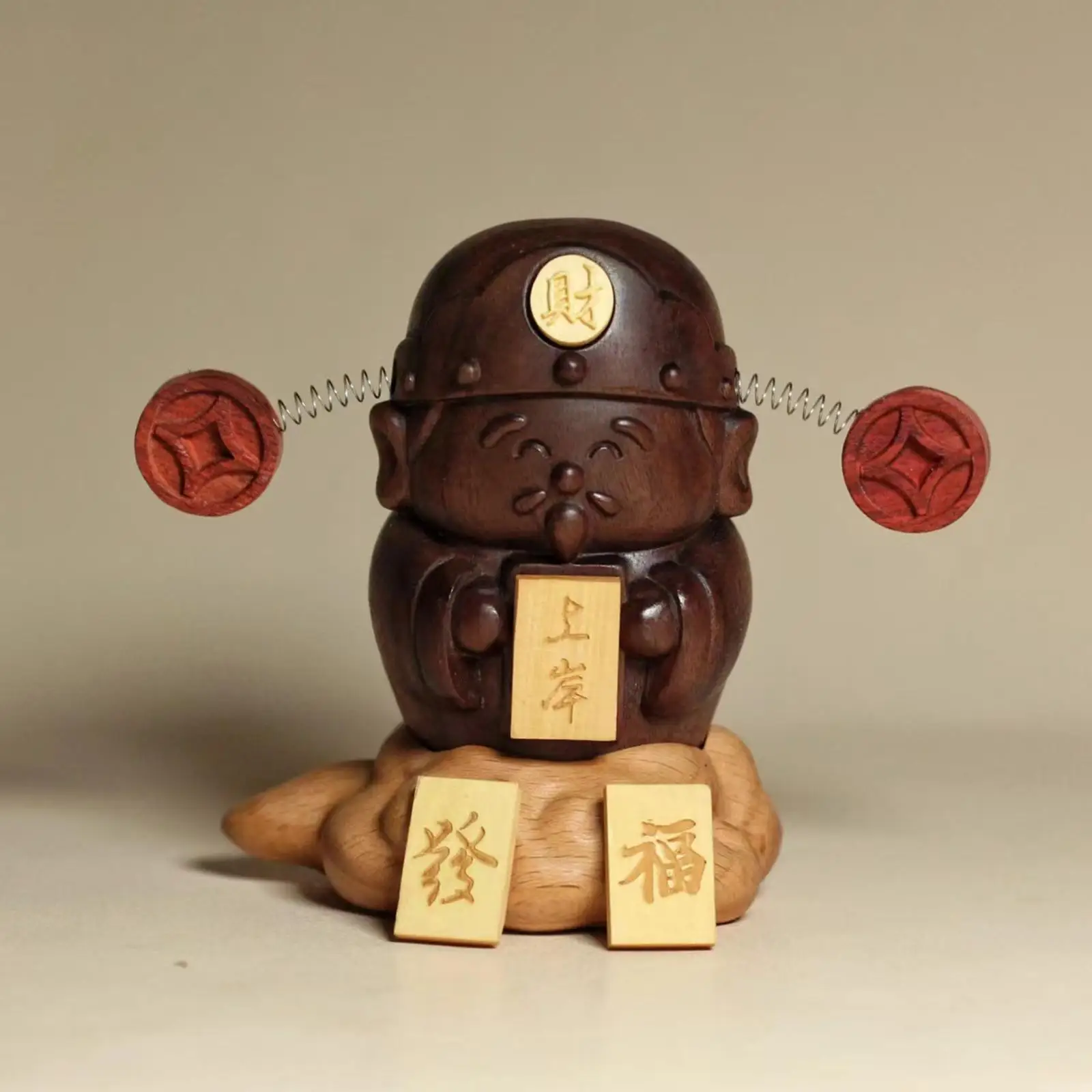 

God of Wealth Figurine Chinese Wood Desktop Decor Collectible God of Wealth Sculpture for Home Festival Entrance Bookshelf Hotel