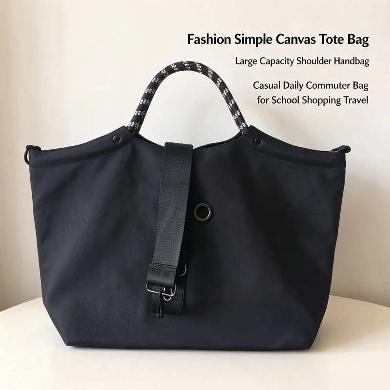 2026 Fashion Simple Letter Canvas Tote Bag for Women Large Capacity Shoulder Handbag Casual Daily Commuter School Shopping Handb