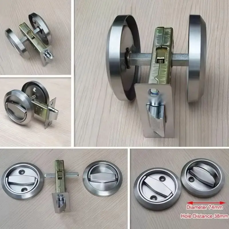 ON Stock 304 Stainless Steel Recessed Invisible Brushed Cup Pull Ring Handle Door Lock Fire Proof Lock Set