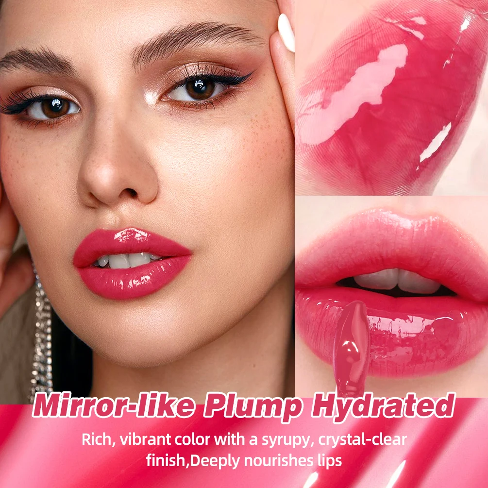 QIBEST Mirror Pearl Jelly Lipgloss Moisturizing Lasting Lipstick Hydrating Lightweight Lip Glaze Jelly Pout Lip Tint Cosmetics