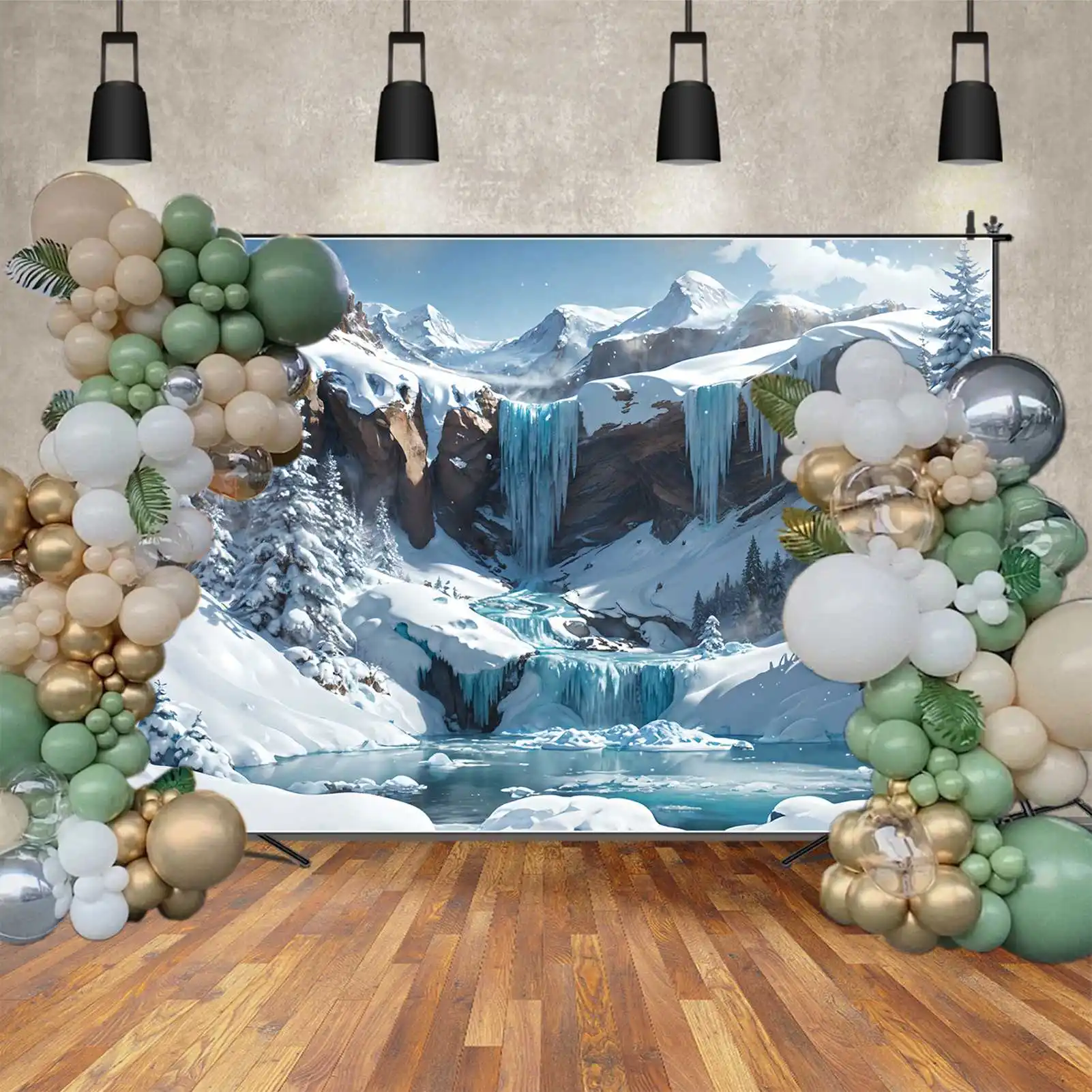 Custom Snow Mountain Waterfall Backdrops, decoração de fotografia, inverno azul, Photobooth, fundos fotográficos, adereços para crianças