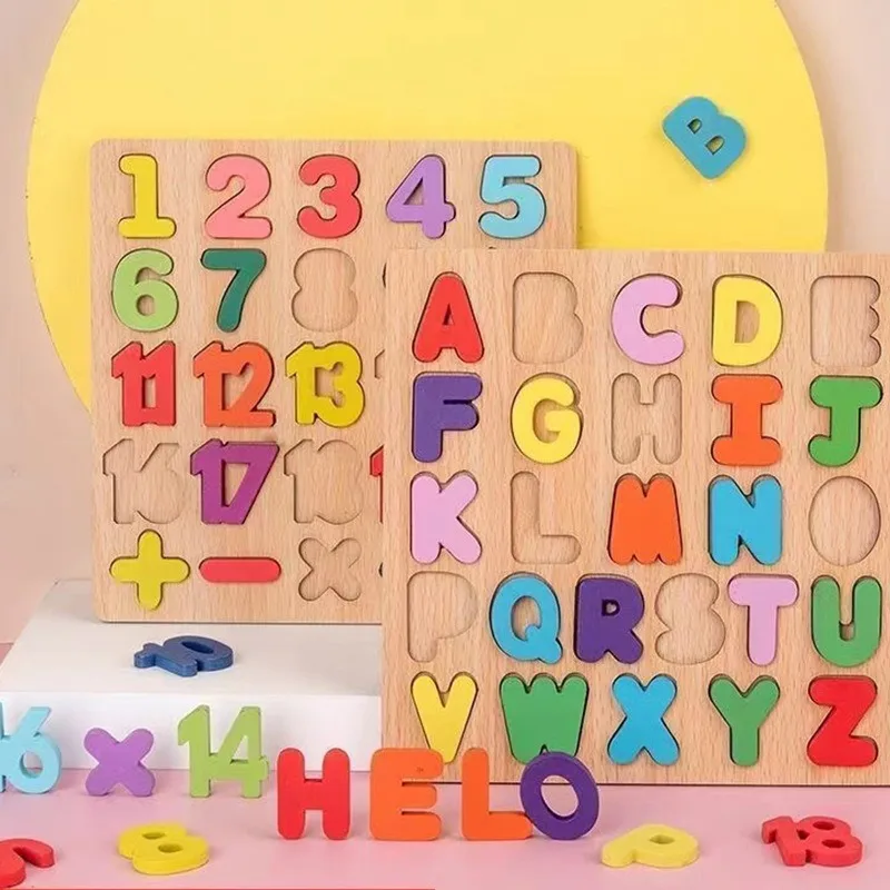 Quebra-cabeça de madeira montessori brinquedos para crianças colorido alfabeto número forma correspondência quebra-cabeças jogos crianças cedo brinquedos educativos