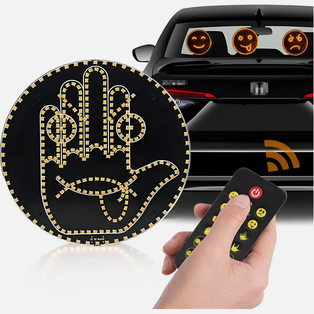 

Car Gesture Lights, Fun Interactive Gestures With 4 Emojis And 4 Gesture LED Car Logos, [8 modes to choose from] remote control.